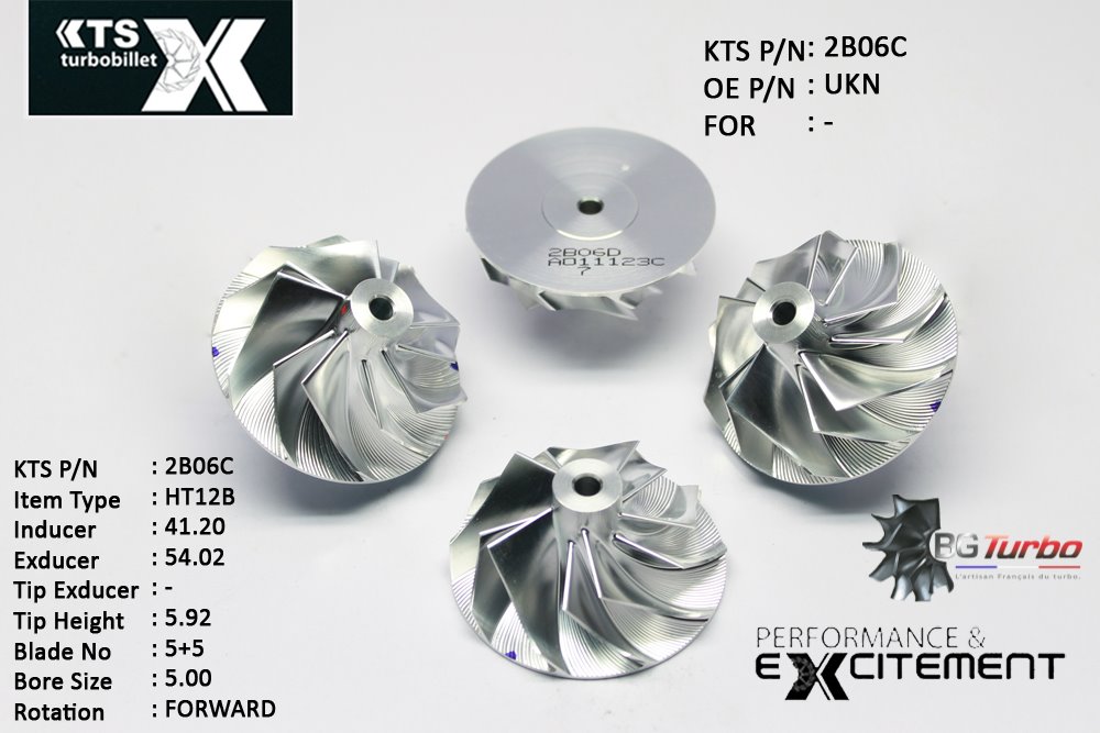 Turbo ROUE FORGÉE MFS PERFORMANCE - 5+5 PALES - INDUCER : 41,2 - EXDUCER : 54,02 - TYPE : HT12BANGLE : 40° - ROTATION : Forward - SUPER BACK : 0,18 - BORE SIZE : 5
